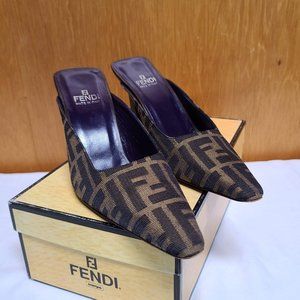 Fendi Zucca Black/Sand Heeled Mule, Size 38 OFFERS WELCOME!